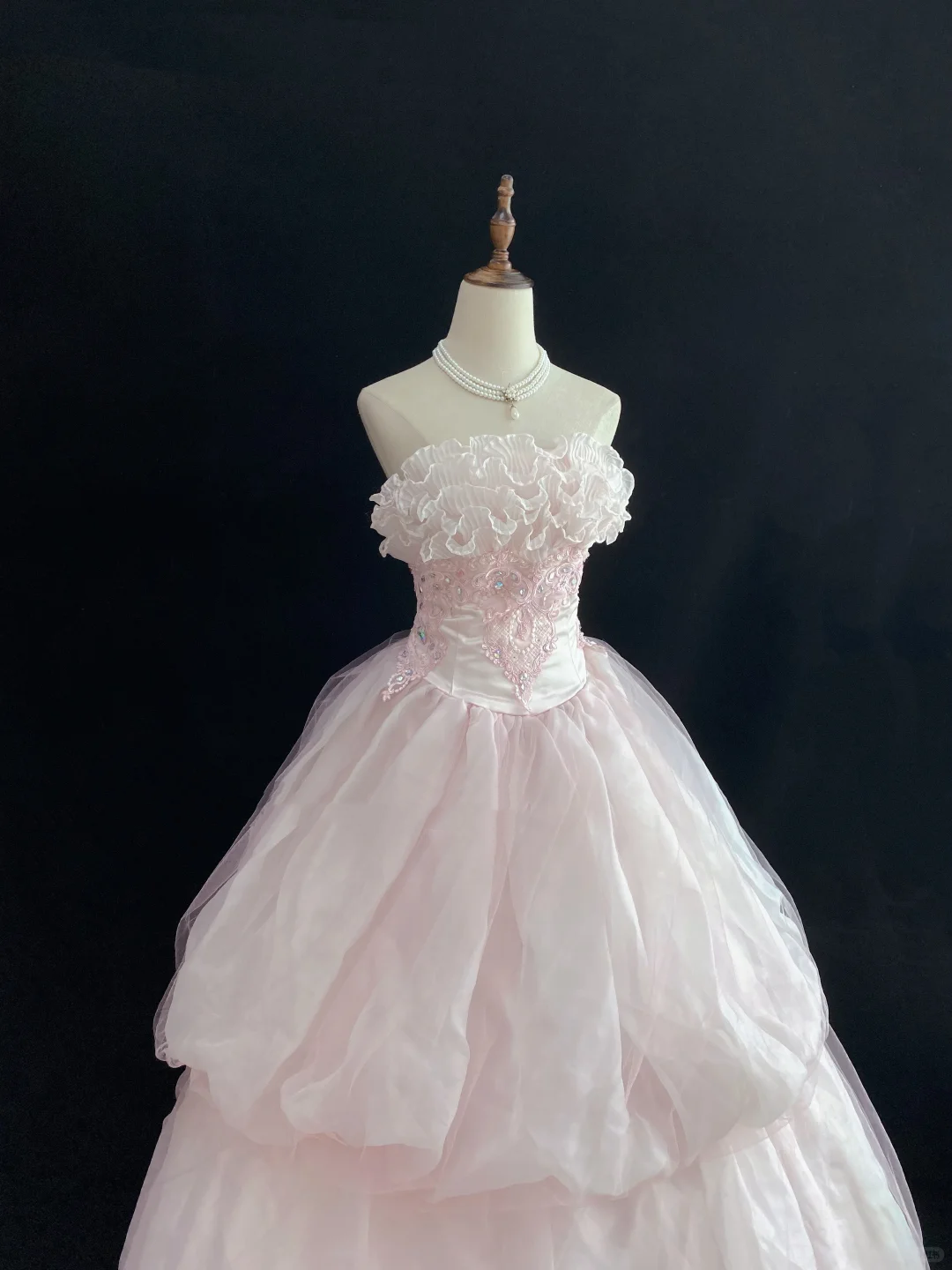 Blush Pink Strapless Romantic Gown With Lace Trims, Cinched Waist & Elegant Cute Voluminous Skirt, Wedding Dress & Bridal Gown gh8157