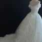 White Off-Shoulder Romantic Gown, Cinched Waist, Vintage Green Embroidery, Voluminous Skirt, Wedding Dress & Bridal Gown gh8112