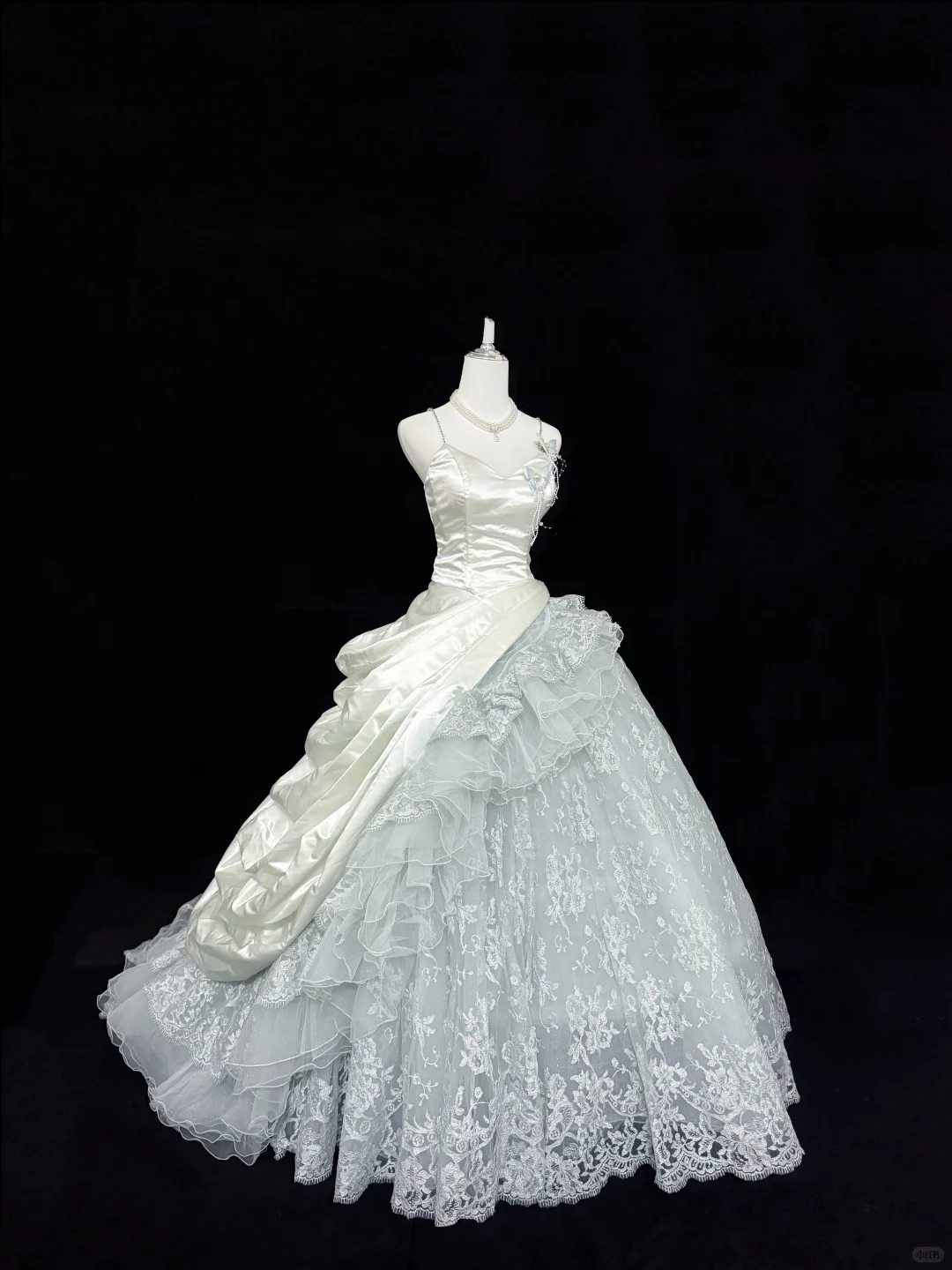 Sage Green Spaghetti Strap Cinched Waist Voluminous Skirt Long Romantic Dress, Wedding Gown gh7888