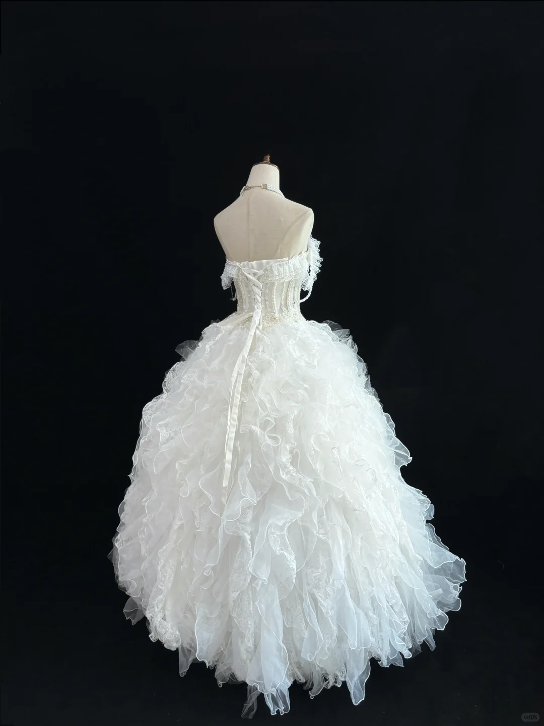 White Spaghetti Straps Cinched Waist Voluminous Tiered Skirt Vintage Elegant Romantic Dress, Wedding Gown gh8023
