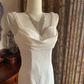 White Spaghetti Strap Waist-Cinched Slim Fit Elegant Vintage Prom Dress, Evening Gown, Birthday Gown, Wedding Dress gh7258