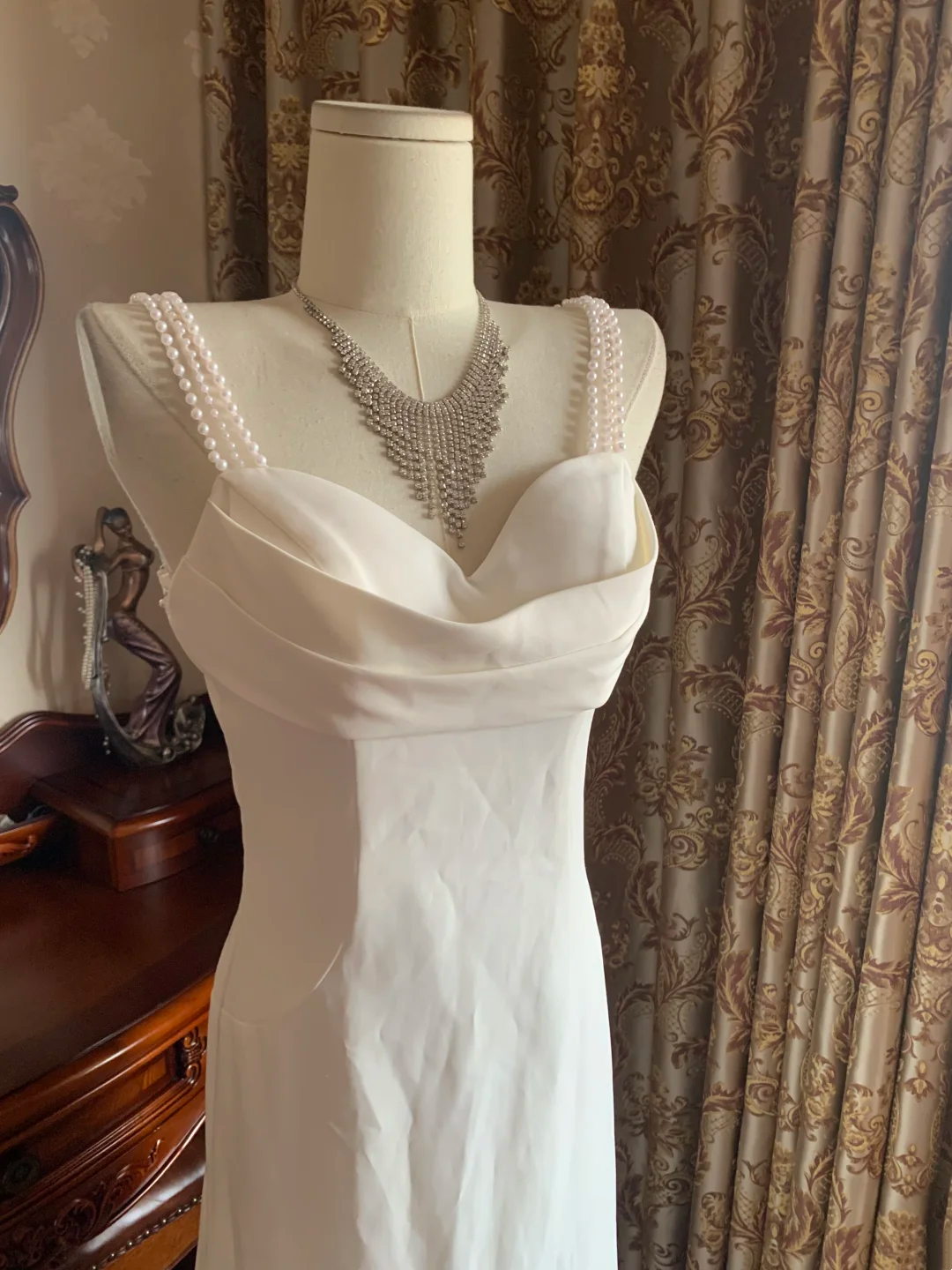 White Spaghetti Strap Waist-Cinched Slim Fit Elegant Vintage Prom Dress, Evening Gown, Birthday Gown, Wedding Dress gh7258
