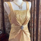 Gold Spaghetti Strap Square Neck Fitted Waist Slim Elegant Prom Dress, Evening Ball Gown gh7287