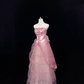 Blush Pink Spaghetti Straps, Cinched Waist, Slim Fit, Embroidered Long Vintage Elegant Romantic Dress, Wedding Gown gh8073