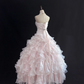 Blush Pink Strapless Cinched Waist Voluminous Tiered Skirt Long Romantic Dress, Wedding Gown gh7977