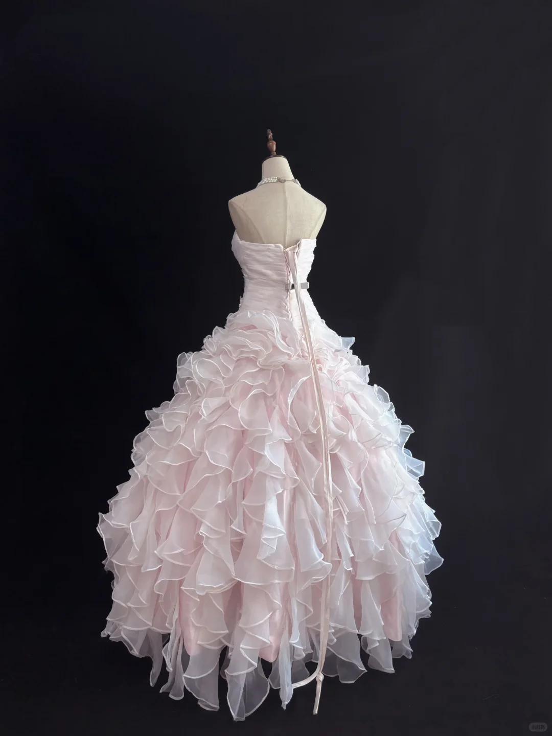 Blush Pink Strapless Cinched Waist Voluminous Tiered Skirt Long Romantic Dress, Wedding Gown gh7977