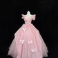 Blush Pink V-Neck Bow Design Cinched Waist Voluminous Princess Skirt Romantic Dress, Wedding Gown gh7851