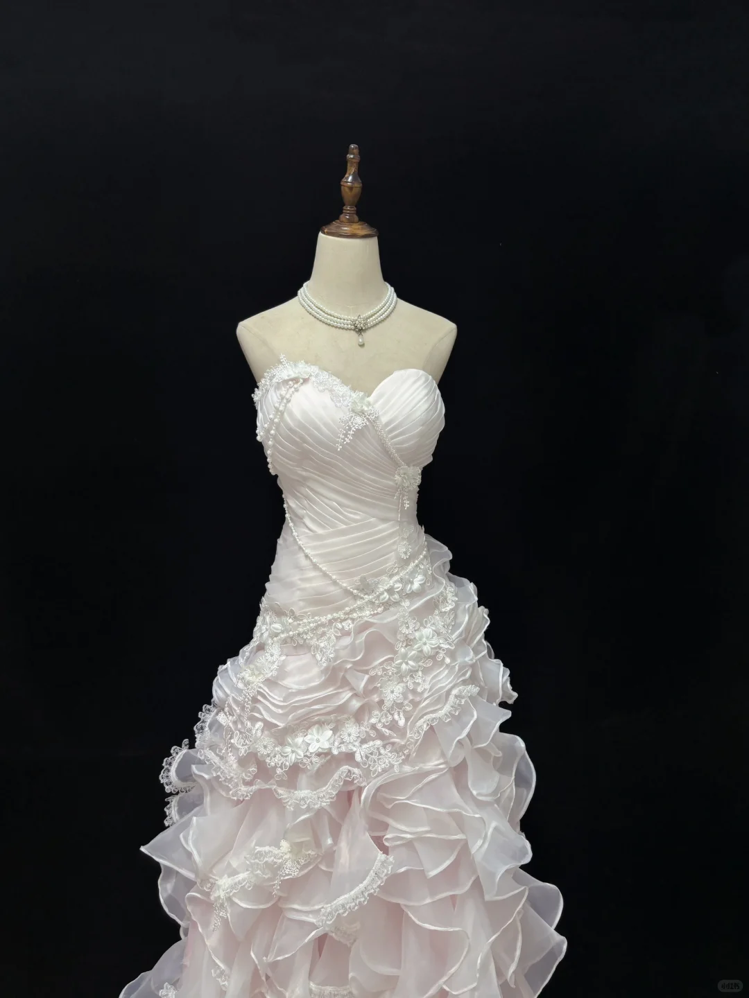 Blush Pink Strapless Cinched Waist Voluminous Tiered Skirt Long Romantic Dress, Wedding Gown gh7977