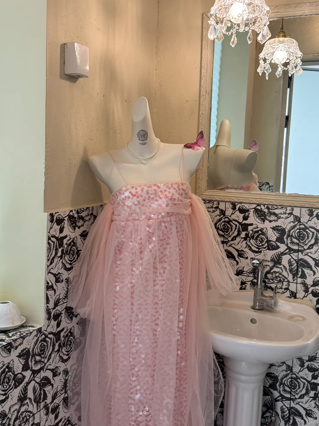 Light Pink Spaghetti Strap Sequin Straight Fit Long Vintage Romantic Dress, Wedding Gown gh7537