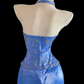 Royal Blue Halter Satin Mermaid Evening Gown, V‑Neck, Floral Beaded Embroidery Bodice, Beaded Waistband, Front‑Slit Ruffled Skirt, Small Train, Formal Pageant Prom Dress gh8901