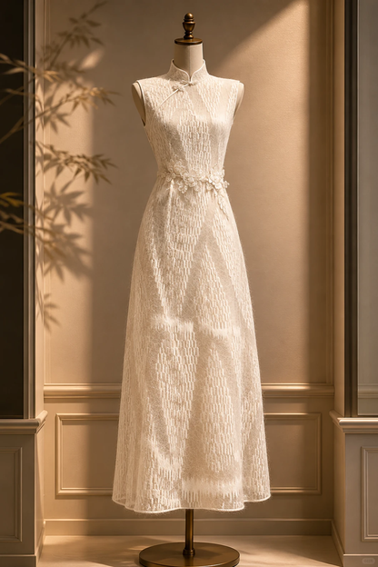✨Girlhomeshops-Chinese Qipao Bridal Gown, Sheer Fuzzy Texture Long Evening Dress gh10354