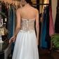 White Strapless Sweetheart Long Formal Gown Gold Lace Beaded High Slit Evening Dress gh9650