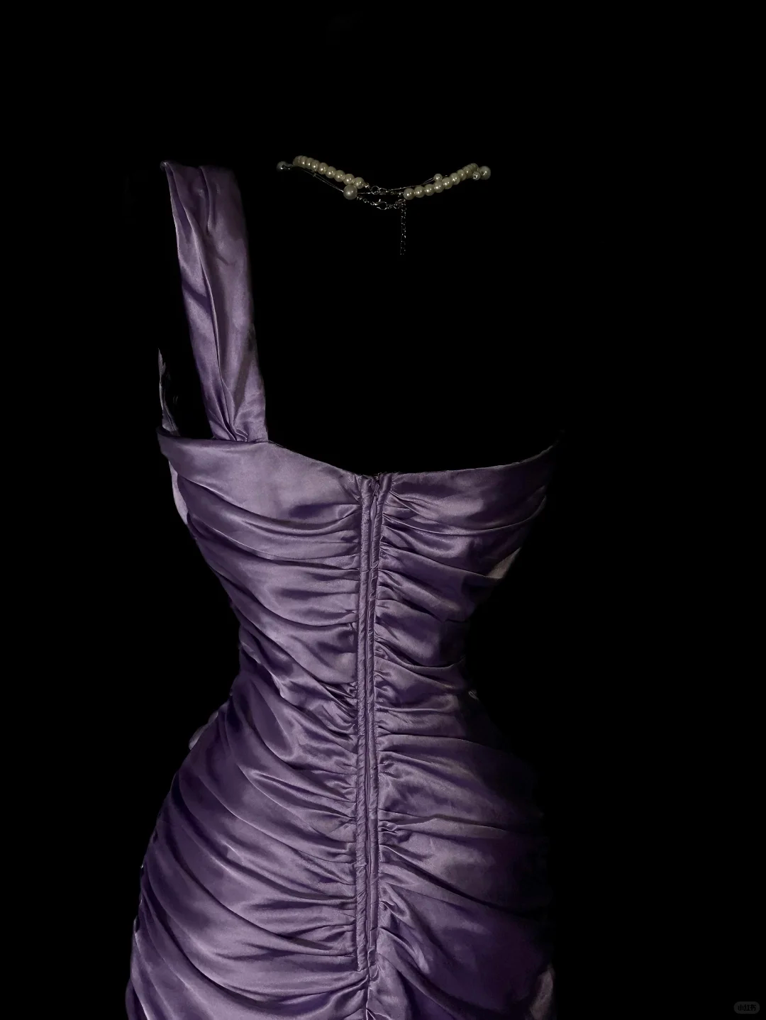 Lavender Vintage Satin Mermaid Evening Gown, One‑Shoulder Draped Twist, Pearl Accents, Ruched Waist, Flowy Mermaid Skirt, Formal Prom Party Dress gh8897