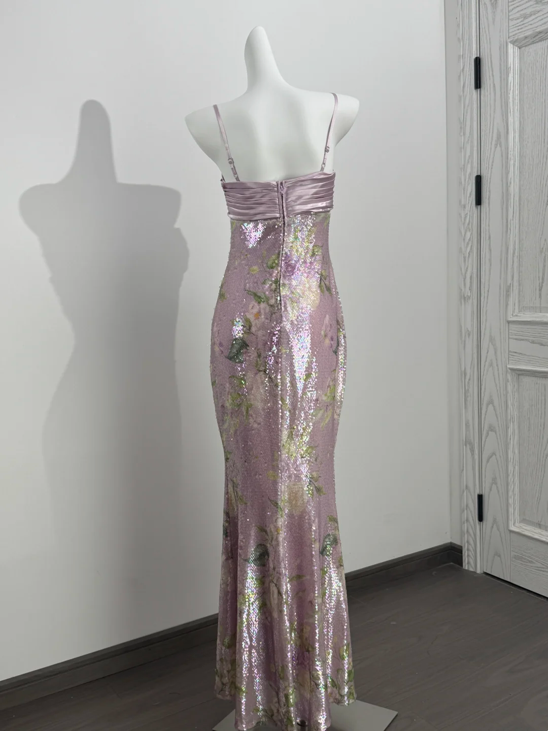 Light Purple Pink Spaghetti Strap Cinched Waist Fitted Elegant Prom Dress, Evening Gown gh7215