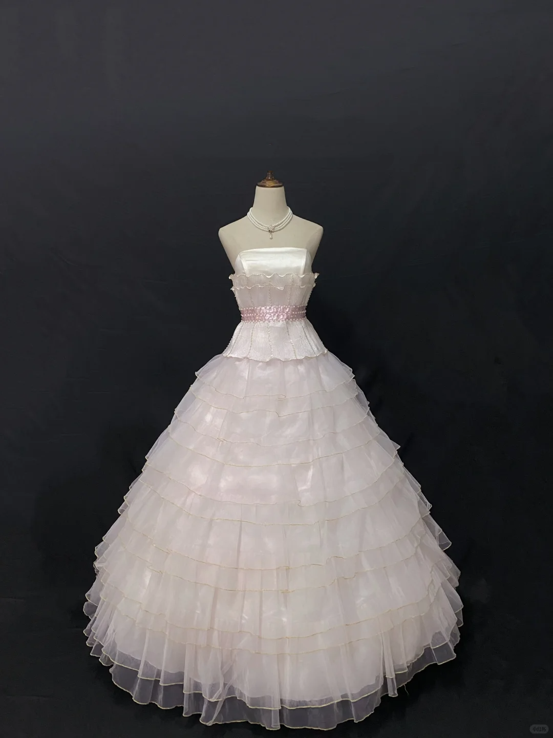 Blush pink strapless romantic gown with fitted waist and voluminous princess full skirt, wedding dress & bridal gown gh8198
