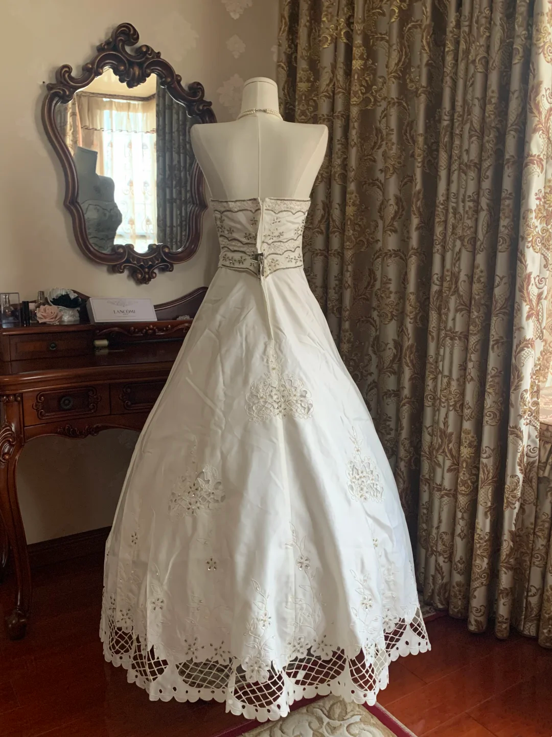 White Vintage Strapless Waist-Cinched Voluminous Skirt Prom Dress, Evening Gown gh7259