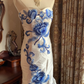 Blue Printed Classic Strapless Fitted Waist Elegant Prom Dress, Evening Ball Gown gh7288
