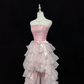 Blush Pink Strapless Sexy Cinched Waist Floor Length Romantic Dress, Wedding Gown gh7938