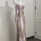 Light Purple Pink Spaghetti Strap Cinched Waist Fitted Elegant Prom Dress, Evening Gown gh7215
