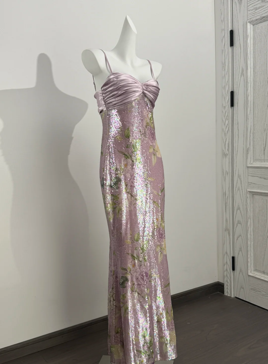 Light Purple Pink Spaghetti Strap Cinched Waist Fitted Elegant Prom Dress, Evening Gown gh7215