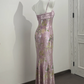 Light Purple Pink Spaghetti Strap Cinched Waist Fitted Elegant Prom Dress, Evening Gown gh7215