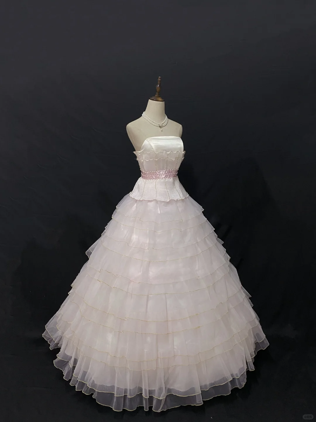 Blush pink strapless romantic gown with fitted waist and voluminous princess full skirt, wedding dress & bridal gown gh8198