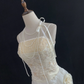 Light Apricot Spaghetti Strap Long Romantic Gown, Cinched Waist, Full Flared Skirt, Vintage Elegant Wedding Gown gh8113