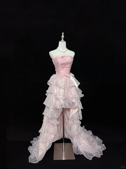 Blush Pink Strapless Sexy Cinched Waist Floor Length Romantic Dress, Wedding Gown gh7938
