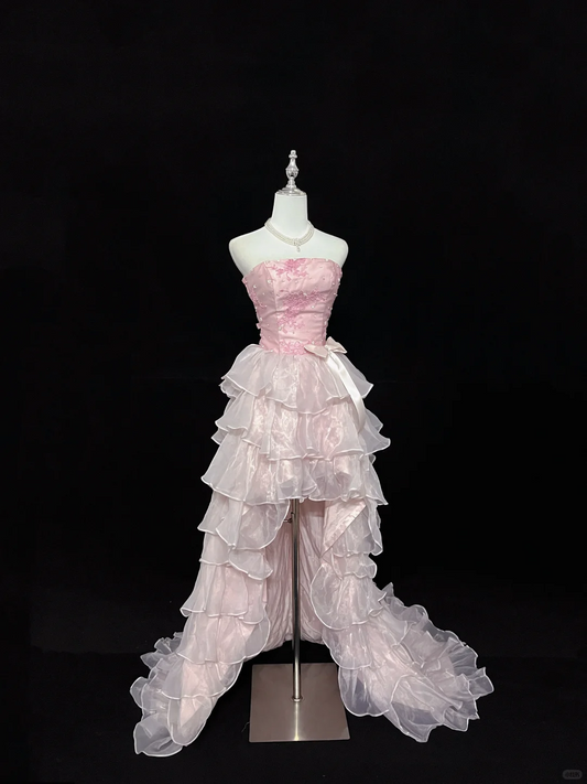 Blush Pink Strapless Sexy Cinched Waist Floor Length Romantic Dress, Wedding Gown gh7938