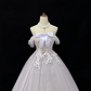 Lavender Off-the-Shoulder Embroidered Cinched Waist Voluminous Princess Skirt Long Romantic Dress, Wedding Gown gh7978