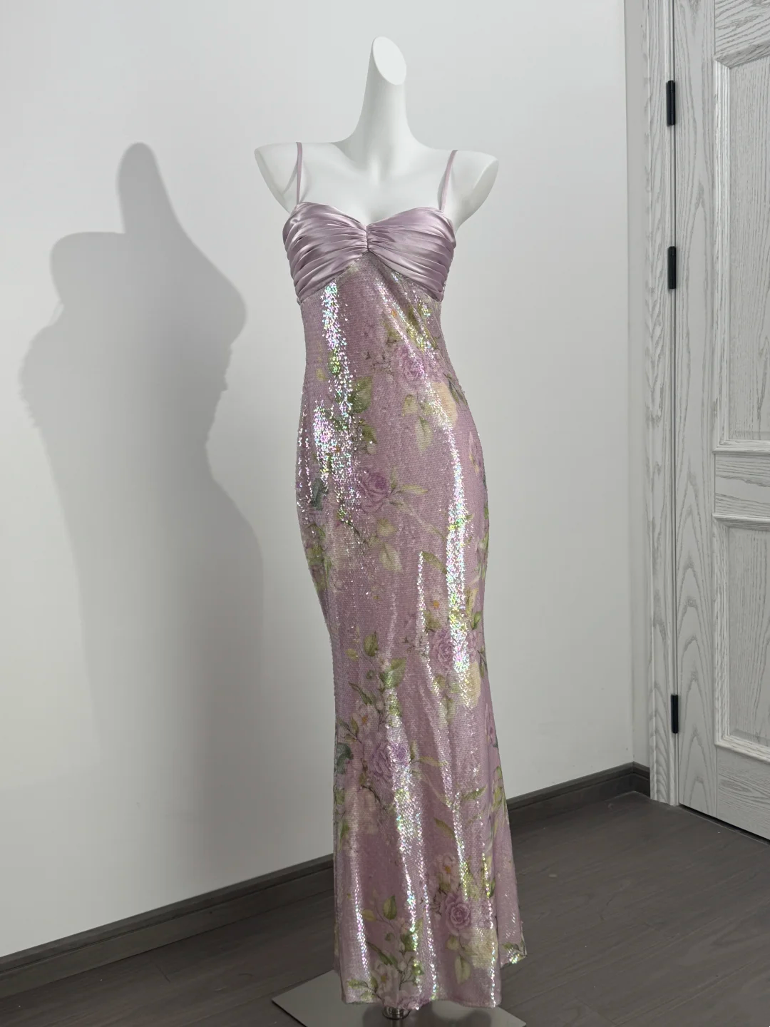 Light Purple Pink Spaghetti Strap Cinched Waist Fitted Elegant Prom Dress, Evening Gown gh7215