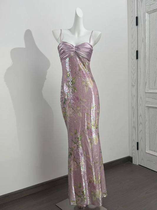 Light Purple Pink Spaghetti Strap Cinched Waist Fitted Elegant Prom Dress, Evening Gown gh7215