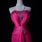 Fuchsia Satin Prom Dress V Neck Ruched Bodice Rhinestone Waist Long Sash Formal Gown with Ruffle Shrug gh9557