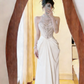 ✨Girlhomeshops-Ivory Halter Beaded Draped Wedding Prom Dress gh10426