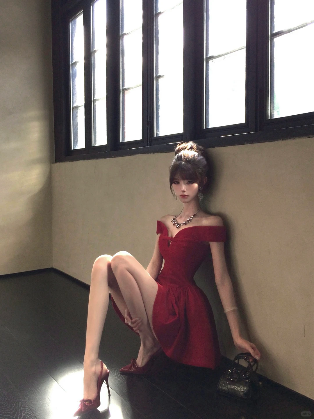 Women Vibrant Red Off Shoulder Homecoming Dress Bow V Neck Boned Waist A-Line Puffy Short Party Dress gh9431