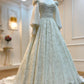 Vintage-Kleid mit Puffärmeln, Schleppe aus Spitze und Tüll | Edwardianisches Ballkleid im Maxi-Stil mit hohem Kragen für Hochzeit, Braut, Gala und Ball gh6409