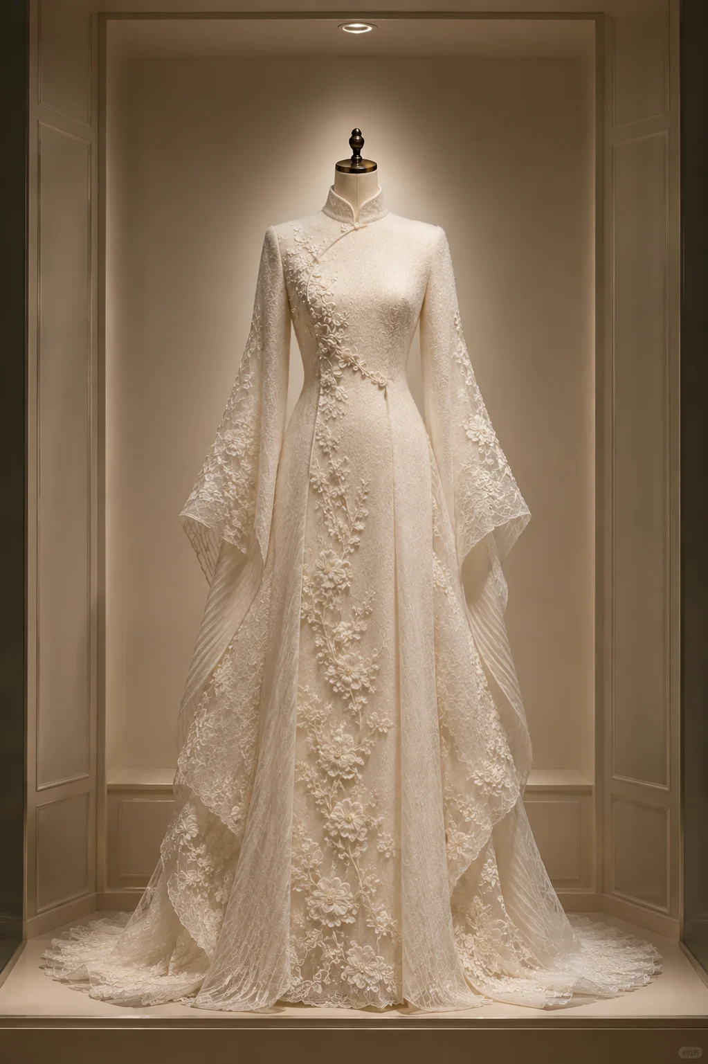 ✨Girlhomeshops-Chinese Qipao Lace Wedding Dress with Bell Sleeves and Train gh10357