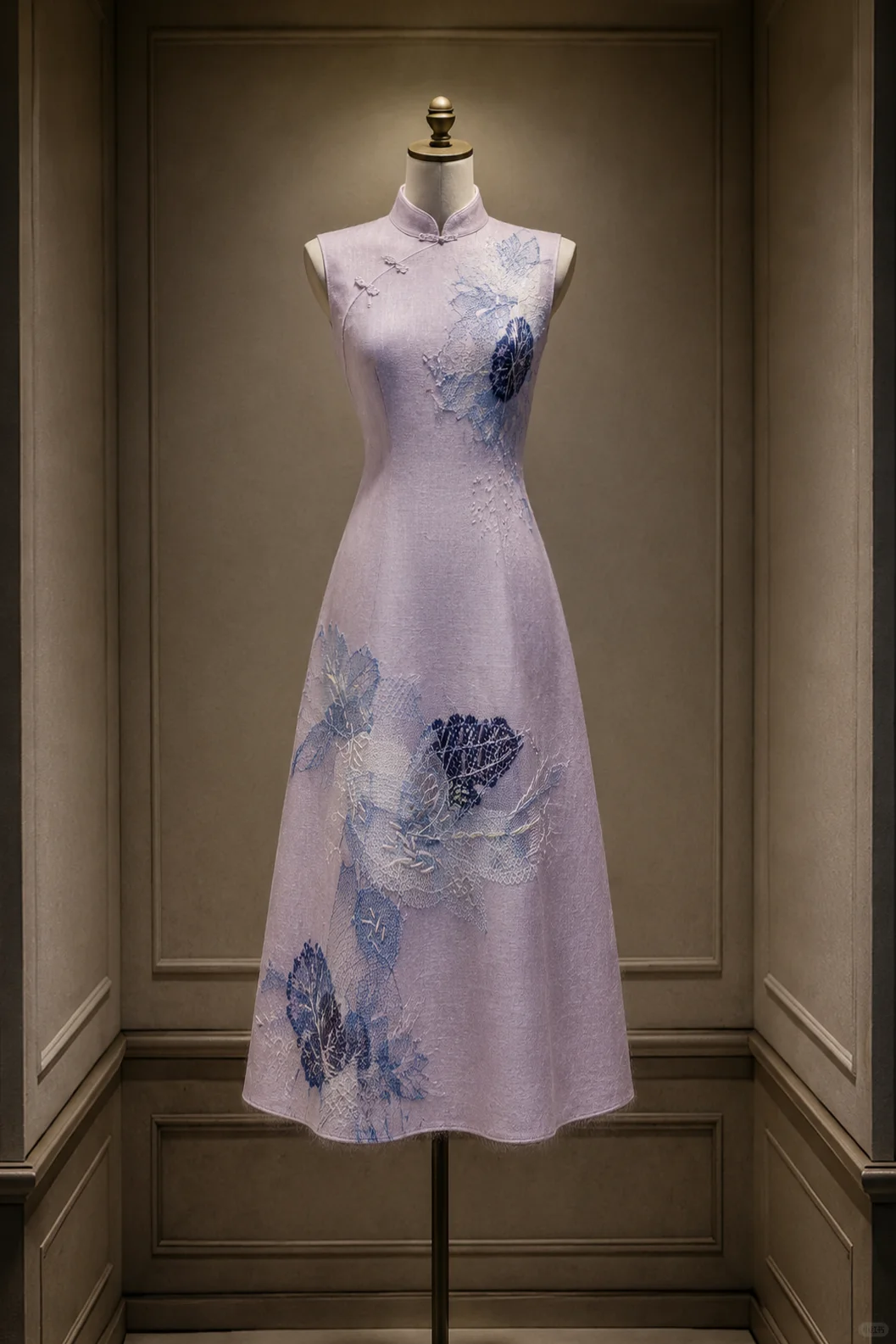 ✨Girlhomeshops-Lavender Purple Lace Floral A-Line Midi Cheongsam Qipao gh10447