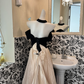 Black Strapless Waist-Cinched Spliced Champagne Full Flared Skirt Romantic Dress, Wedding Gown gh7620