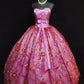 girlhomeshops-Pinkes, zartes, perlenbesetztes, langes Tüll-Ballkleid gh6290