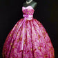 girlhomeshops-Pinkes, zartes, perlenbesetztes, langes Tüll-Ballkleid gh6290