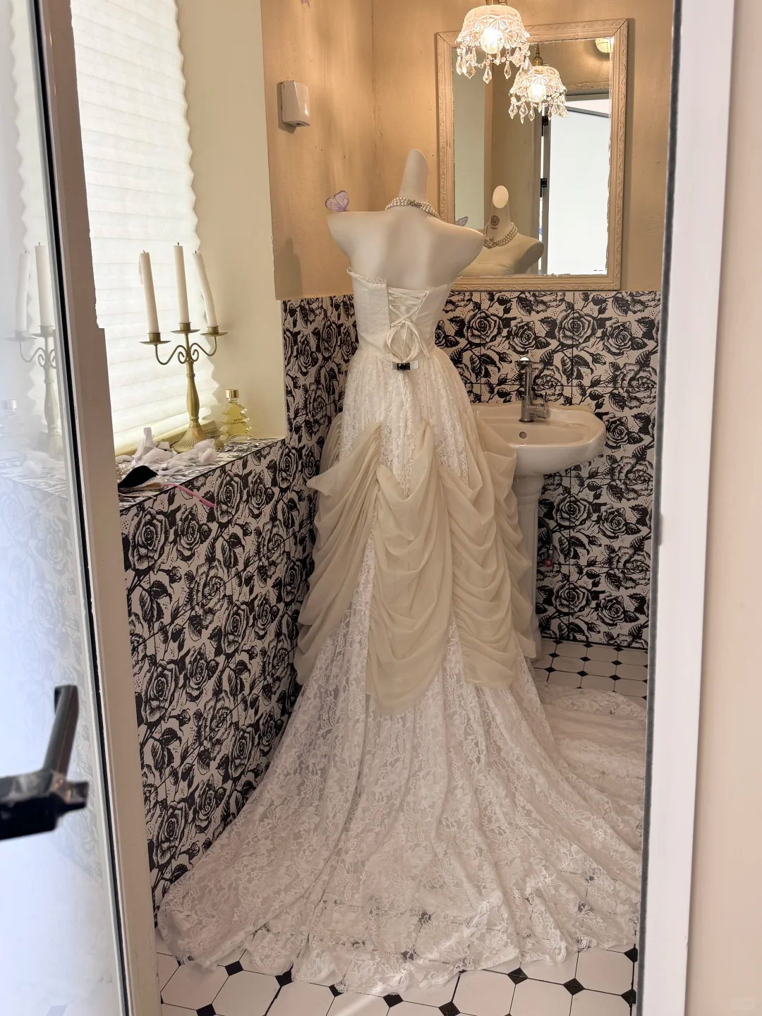 Ivory Strapless Lace Sexy Stylized Skirt Long Elegant Romantic Dress, Wedding Gown gh7729