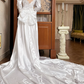 White Vintage Satin Wedding Gown, Sweetheart Square Neck, Puff Long Sleeves With Lace Cuffs, Heavy Lace Beaded Appliqué Pointed Waist, A‑Line Long Train With Lace Hem, Prom Dress gh8646