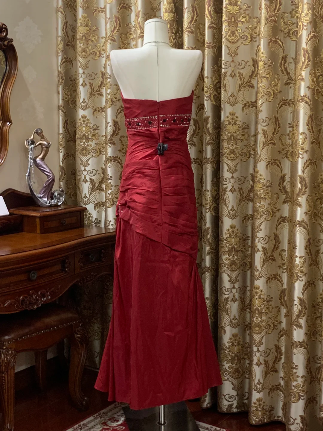 Red Strapless Waist-Cinched Fitted Long Prom Dress, Evening Party Gown gh7289