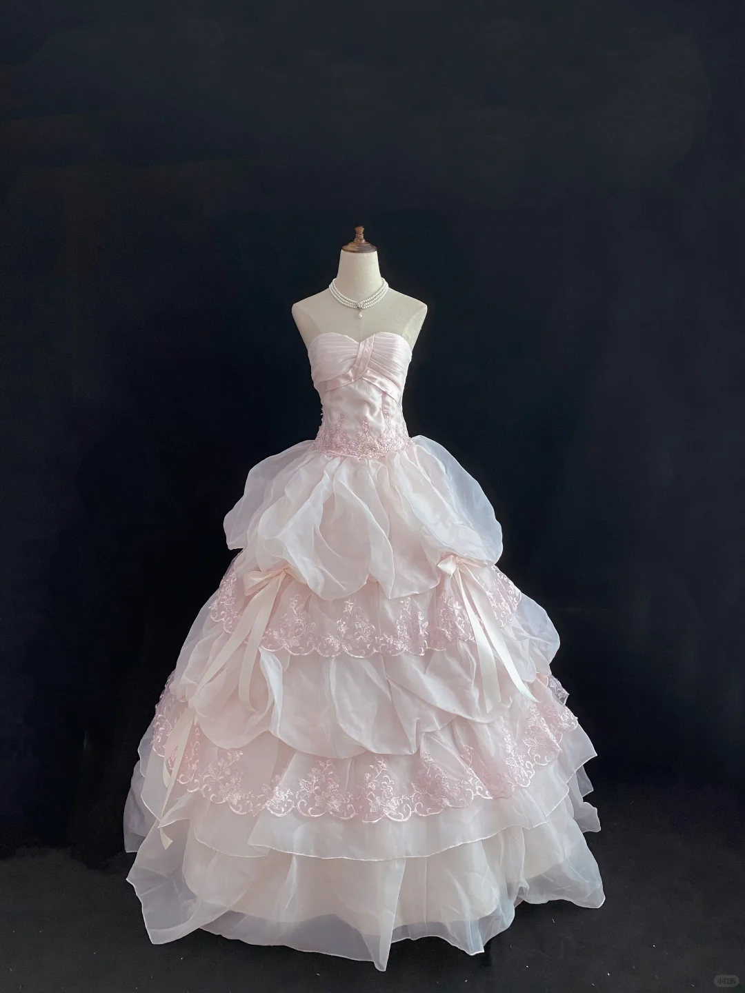 Blush Pink Strapless Romantic Gown with Embroidery, Cinched Waist, Fluffy Tiered Princess Skirt, Wedding Dress & Bridal Gown gh8159