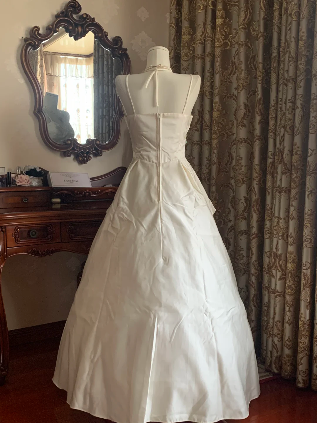 Ivory Vintage Spaghetti Strap Beaded Waist-Cinched Voluminous Skirt Prom Dress, Birthday Gown, Wedding Dress gh7260