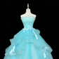 Light Blue Strapless Cinched Waist Voluminous Tulle Skirt Long Romantic Dress, Wedding Gown gh7853