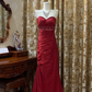 Red Strapless Waist-Cinched Fitted Long Prom Dress, Evening Party Gown gh7289