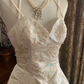 Ivory Vintage Spaghetti Strap Beaded Waist-Cinched Voluminous Skirt Prom Dress, Birthday Gown, Wedding Dress gh7260