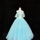 Light Blue Off-the-Shoulder Cinched Waist Voluminous Princess Skirt Long Romantic Dress, Wedding Gown gh7890